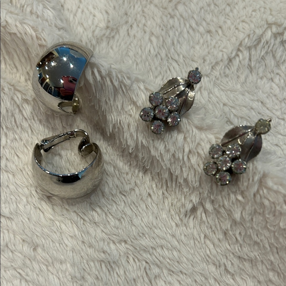 Lot of Vintage Elegant Silver and Crystal Women's Earrings. Clip style.